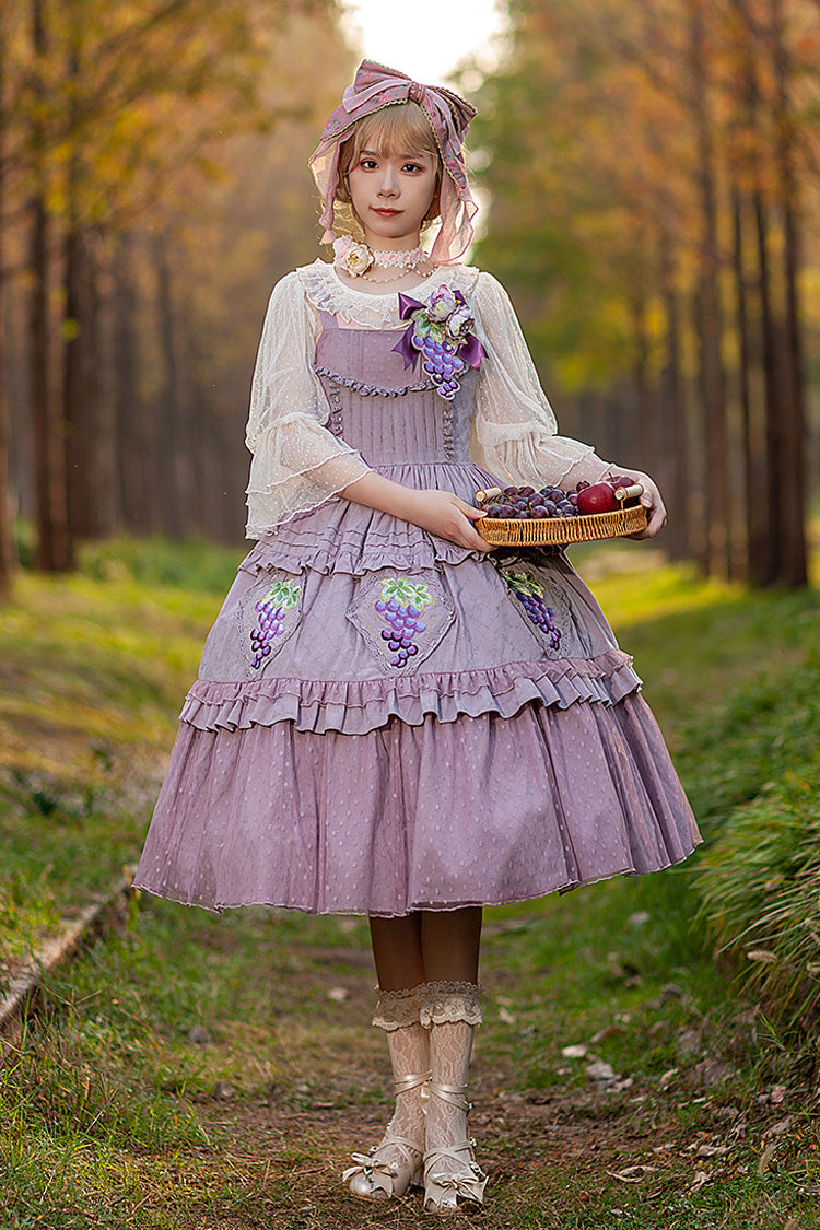 Purple [Vineyard] Sleeveless Jacquard Print Ruffle Embroidery Sweet Lolita Jsk Dress