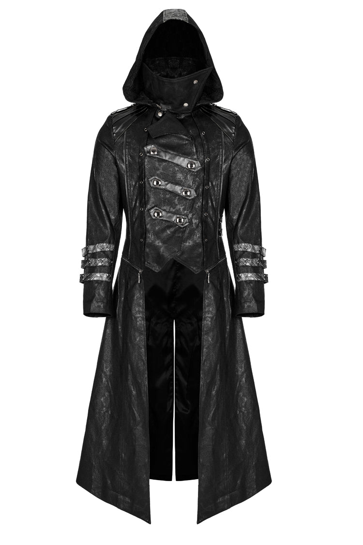 Black Stand Collar Metal Buckle Long Sleeves Mens Steampunk Coat