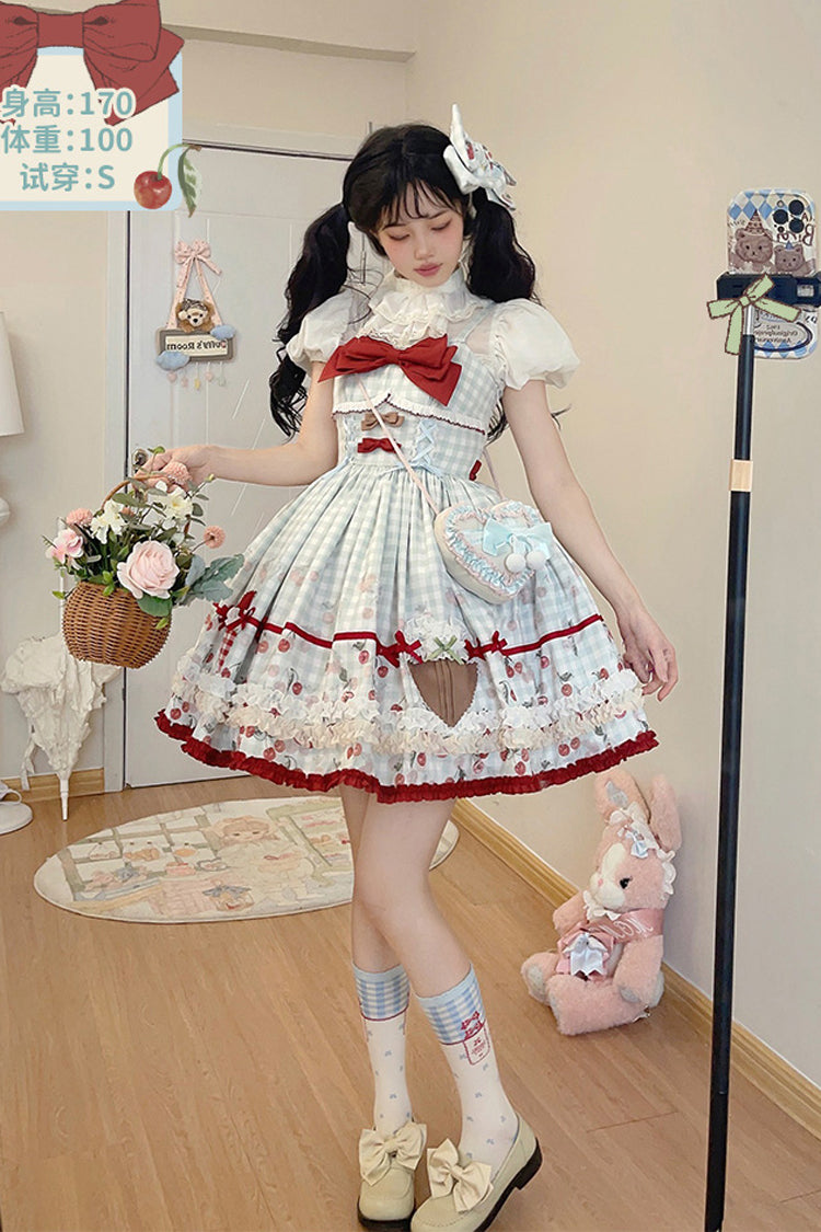 Light Blue [South City Cherry Shop] Plaid Print Ruffle Bowknot Sweet Lolita Jsk Dress