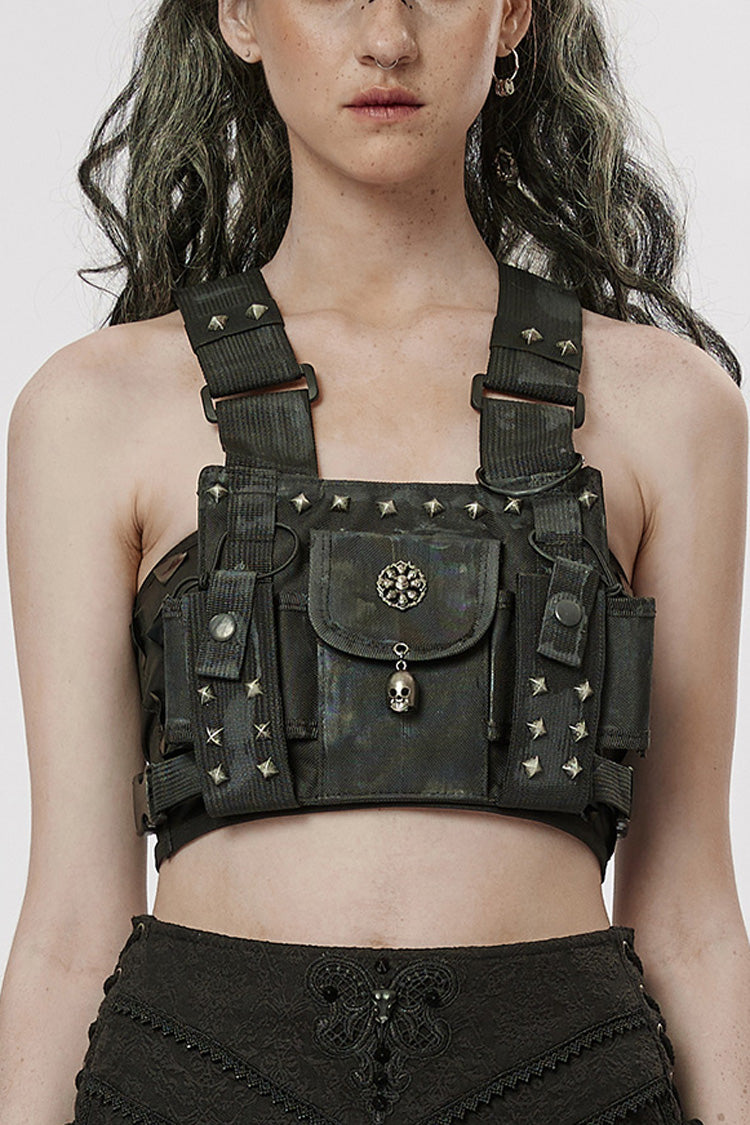 Black Post-Apocalyptic Rivets Skull Women's Steampunk Adjustable Strap Bag