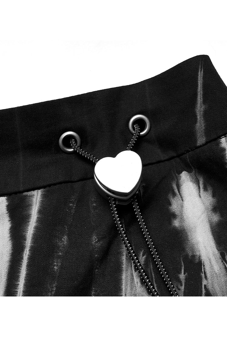 Black/White Hem Side Slit Design Cute Metal Heart Buckle Decoration Tie-Dyed A-Line Short Women's Punk Skirt