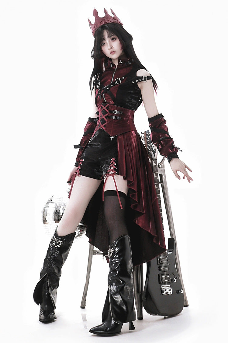 Black/Red [Chief Assassin] Lace-Up Gothic Ouji Lolita Shorts Set