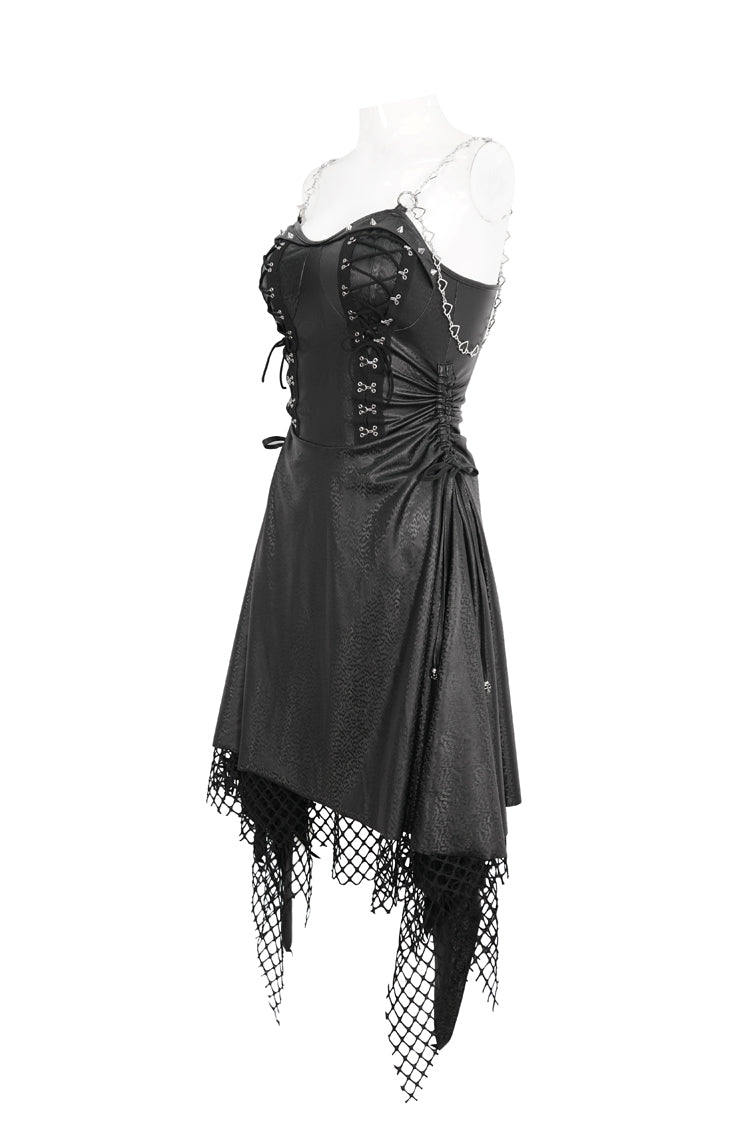 Schwarzes, unregelmäßiges Gothic-JSK-Kleid für Damen aus Spitze