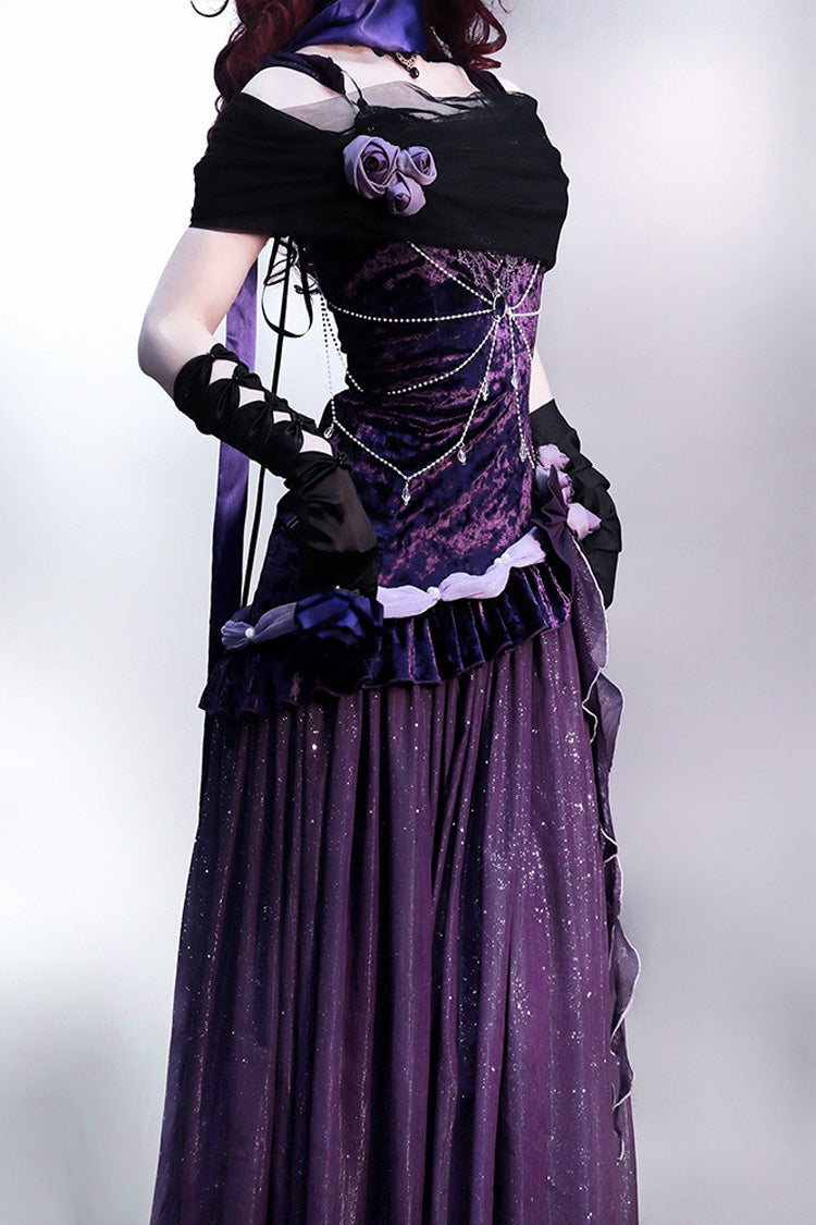 Purple [Mysterious Nocturne] Embroidery Bowknot Lace Classic Vintage Elegant Gorgeous Lolita Jsk Dress