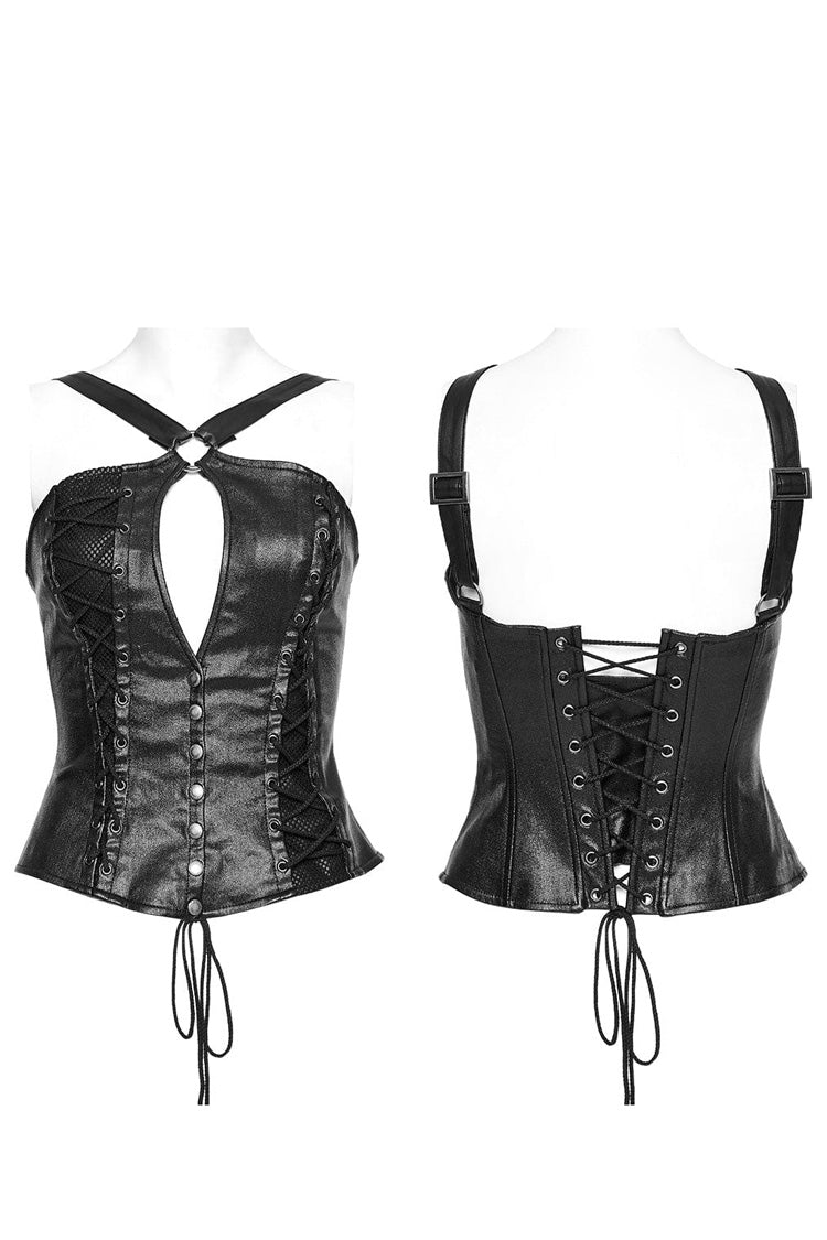 Black Cross Straps Hollow Lace-Up Womens Steampunk Vest