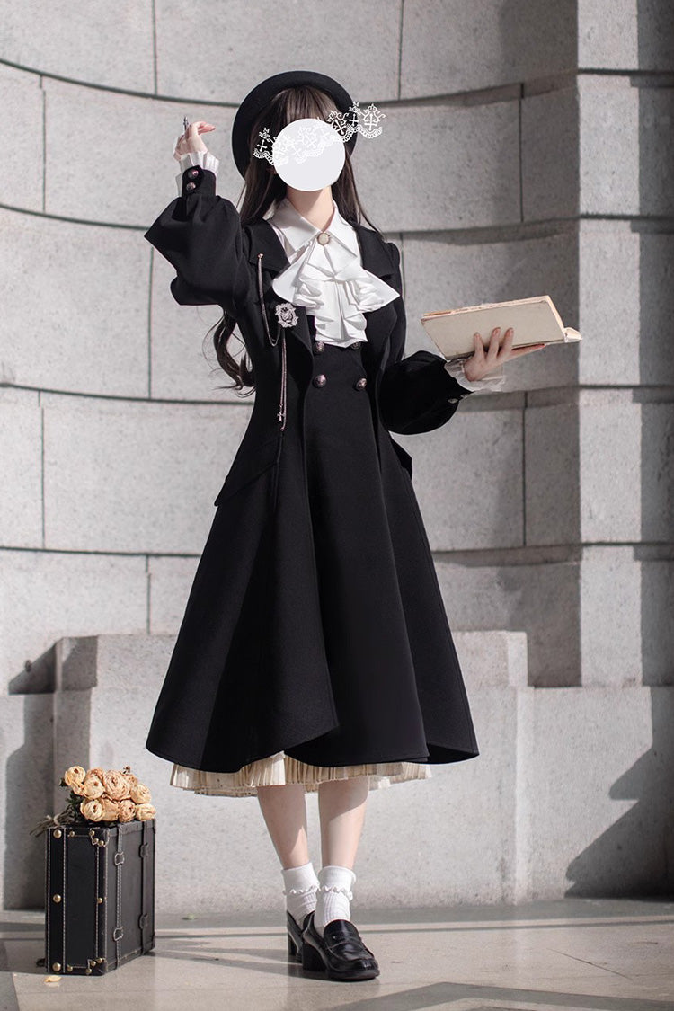 Schwarzes [Hathaway] Elegantes Lolita-Pulloverkleid mit Rüschen und Schleife