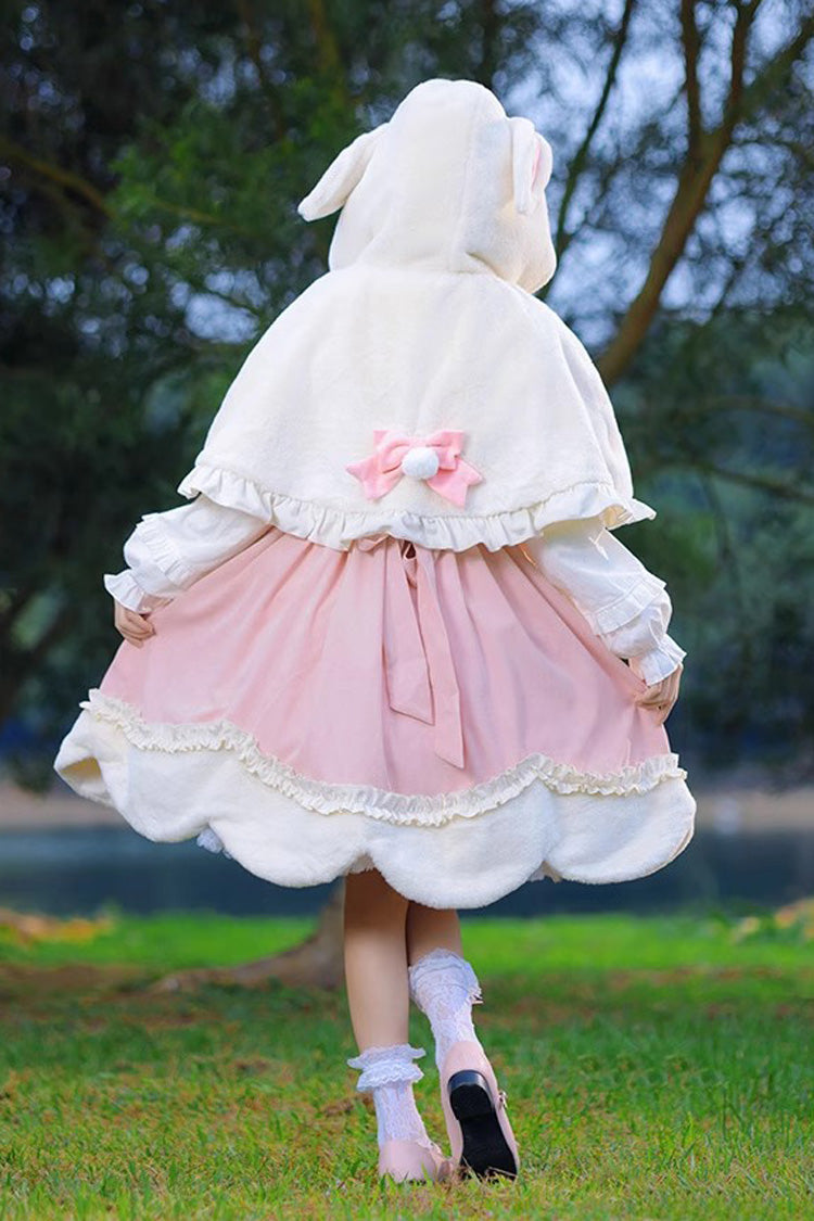 Rosa Hirsch Druck Stickerei Bowknot Prinzessin Herbst Winter süße Lolita JSK Kleid