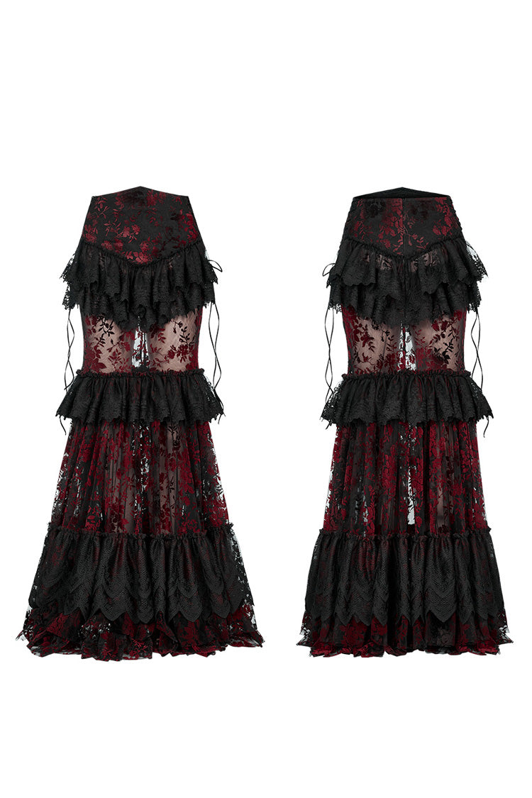 Black/Red Layered Ruffle Hollow Lace Women's Gothic Skirt