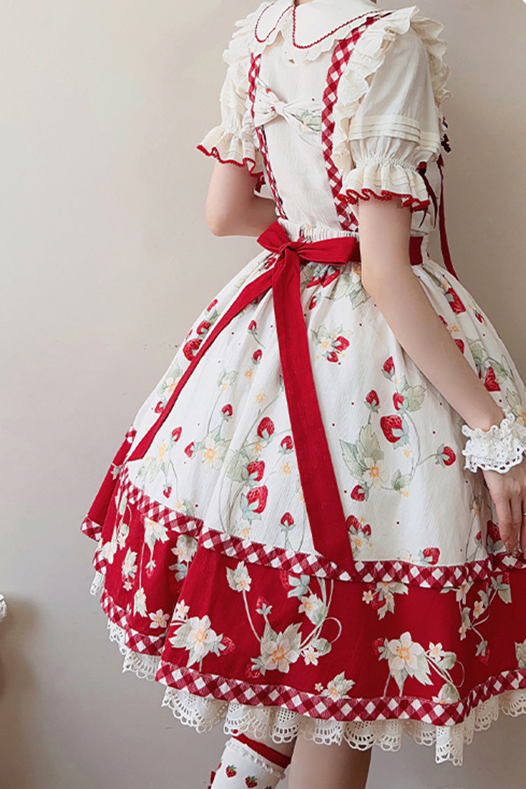 Red/White Strawberry Orchard Print Ruffle Detachable Sweet Lolita Strap Dress