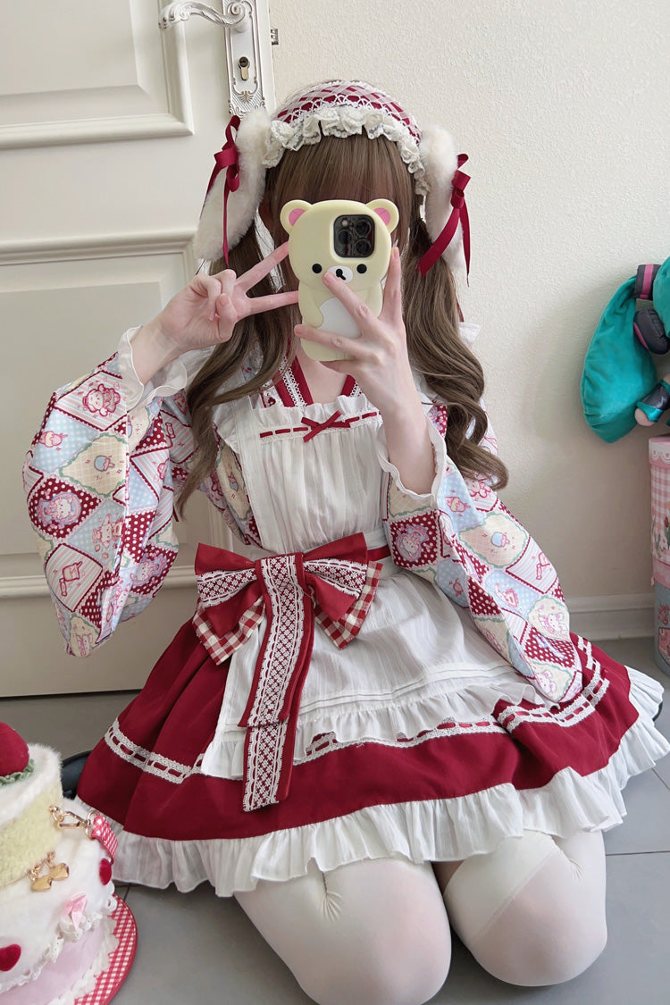 [Showa Sweet Pet] Ruffle Bowknot Sweet Japanese Maid Lolita Dress 6 Colors