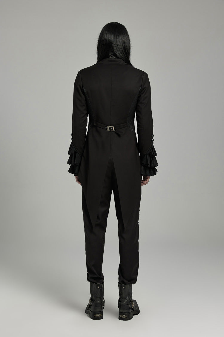 Black Bat Collar Ruffle Men's Swallow-tailed Gothic Coat