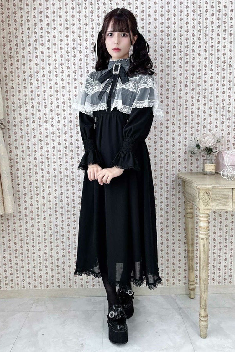 Lace Cape Long Sleeves Bowknot Slim Jirai Kei Japanese Dress 5 Colors