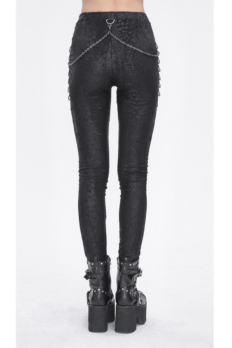 Black Jacquard Print Stitching Lace Women's Punk Pants