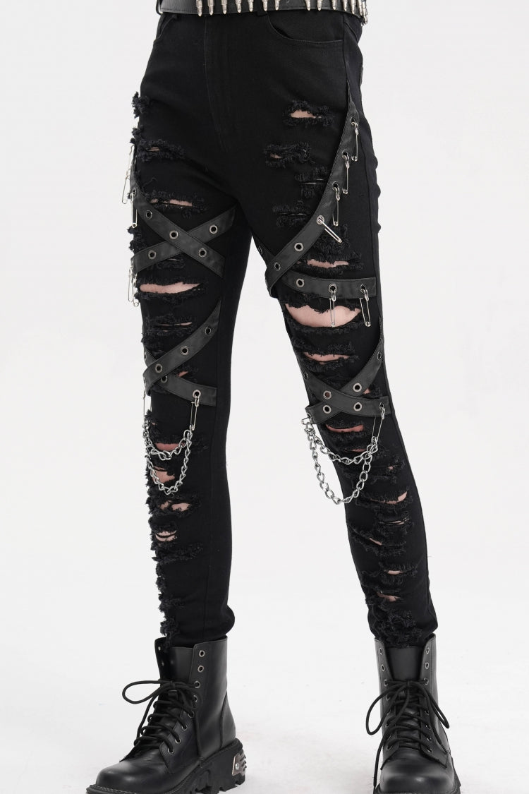 Black Chain Mesh Ripped Women's Punk Pants