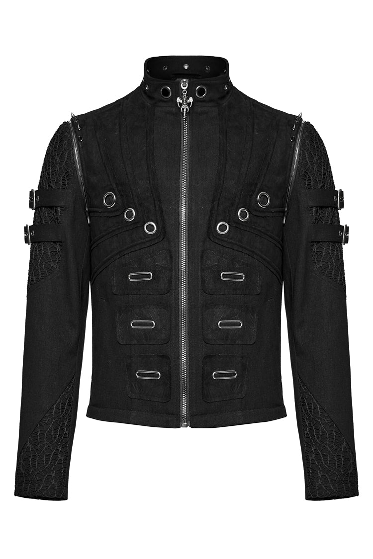 Black Stand Collar Detachable Versatile Men's Punk Coat