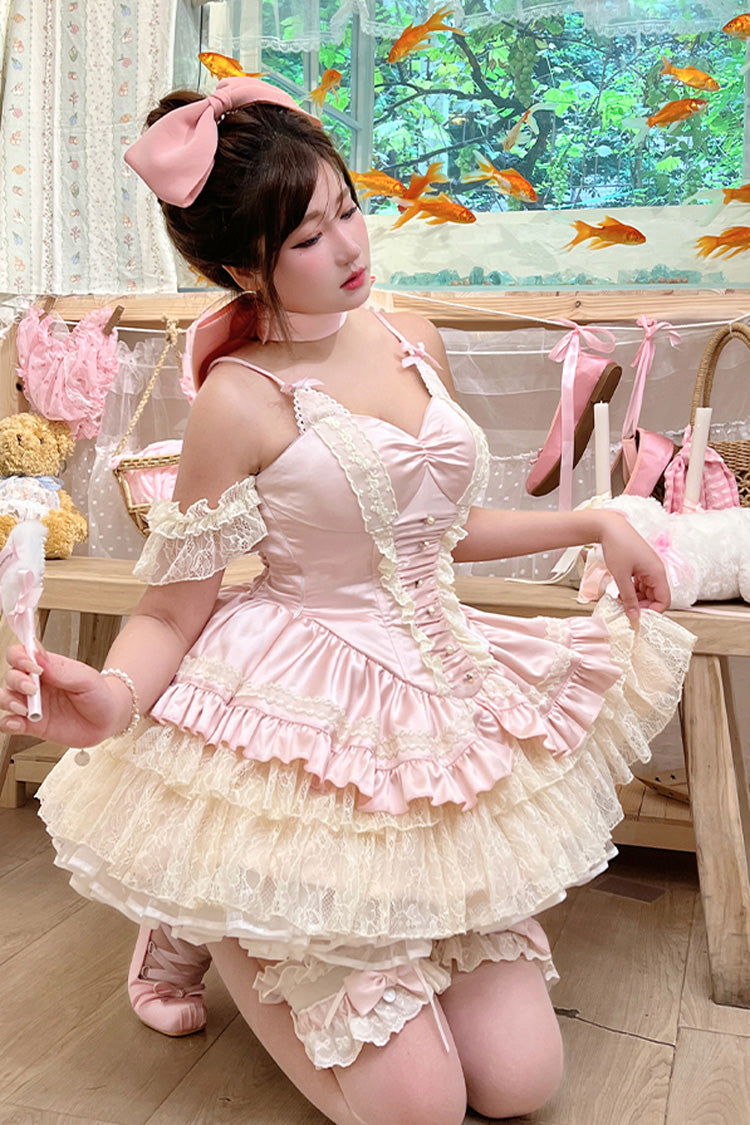 Pink [Ballet Cat] Multi-Layered Ruffle Lace Sweet Princess Lolita Dress