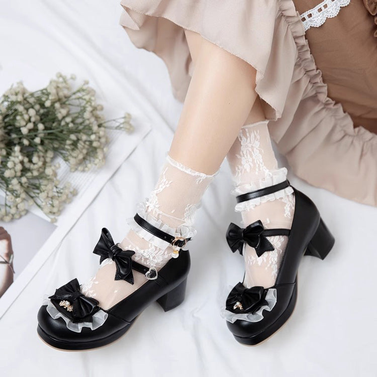 Bowknot White Frills Sweet Lolita High Heel Shoes