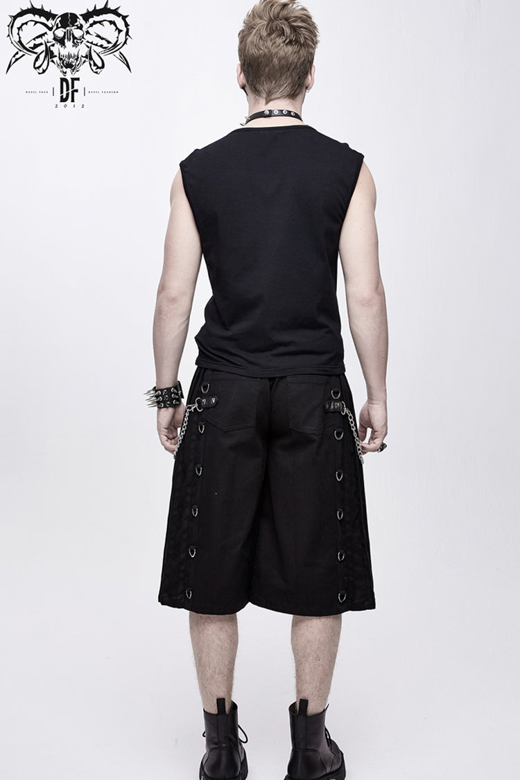 Black Chest Lace Up Splice Coarse Grain Men's Punk Vest