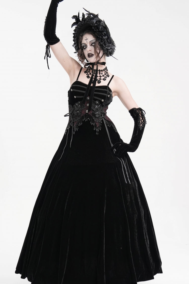 Black Tassels Hanayome Lace-Up Women's Gothic Slip Wedding Dress