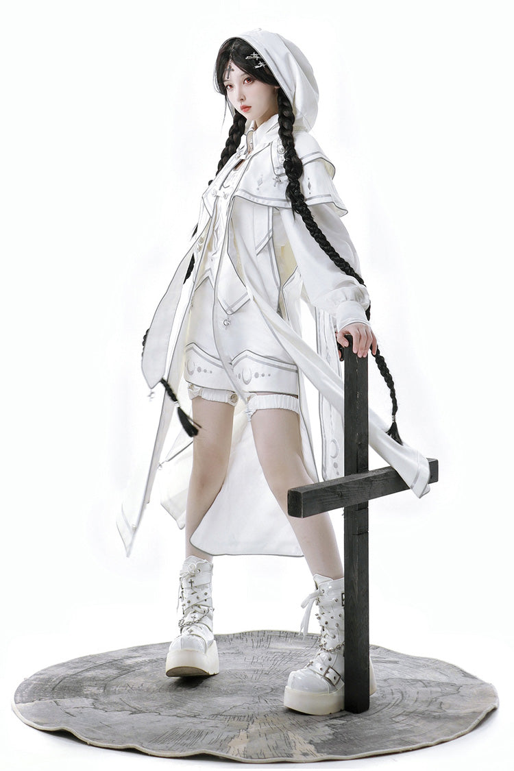 White Bionic Dimension Futuristic Mechanical Style Print Ouji Fashion Lolita Shorts