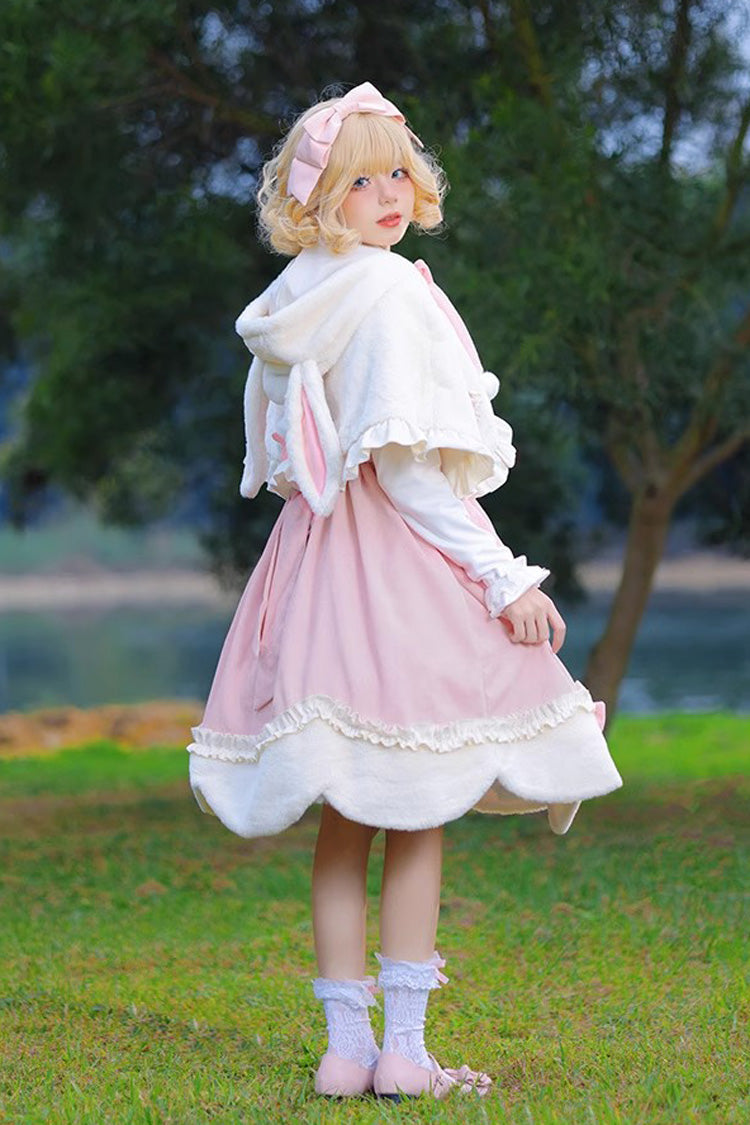 Pink Deer Print Embroidery Bowknot Princess Autumn Winter Sweet Lolita JSK Dress