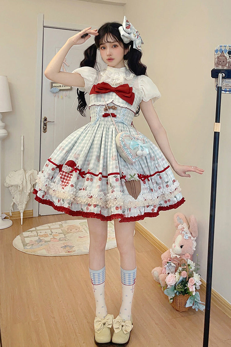 Light Blue [South City Cherry Shop] Plaid Print Ruffle Bowknot Sweet Lolita Jsk Dress