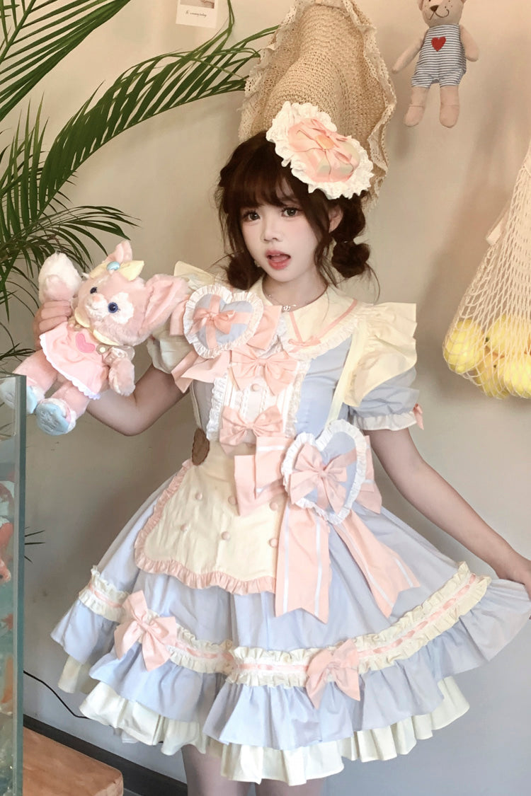 Cookies Short Sleeves Maid Ruffle Bowknot Sweet Lolita Tiered Dress 2 Colors