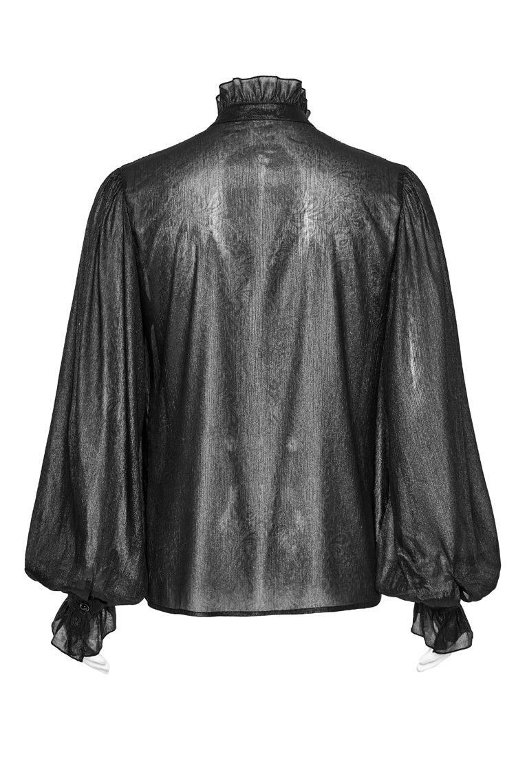 Black Stand Collar Jacquard Ruffle Men's Gothic Blouse