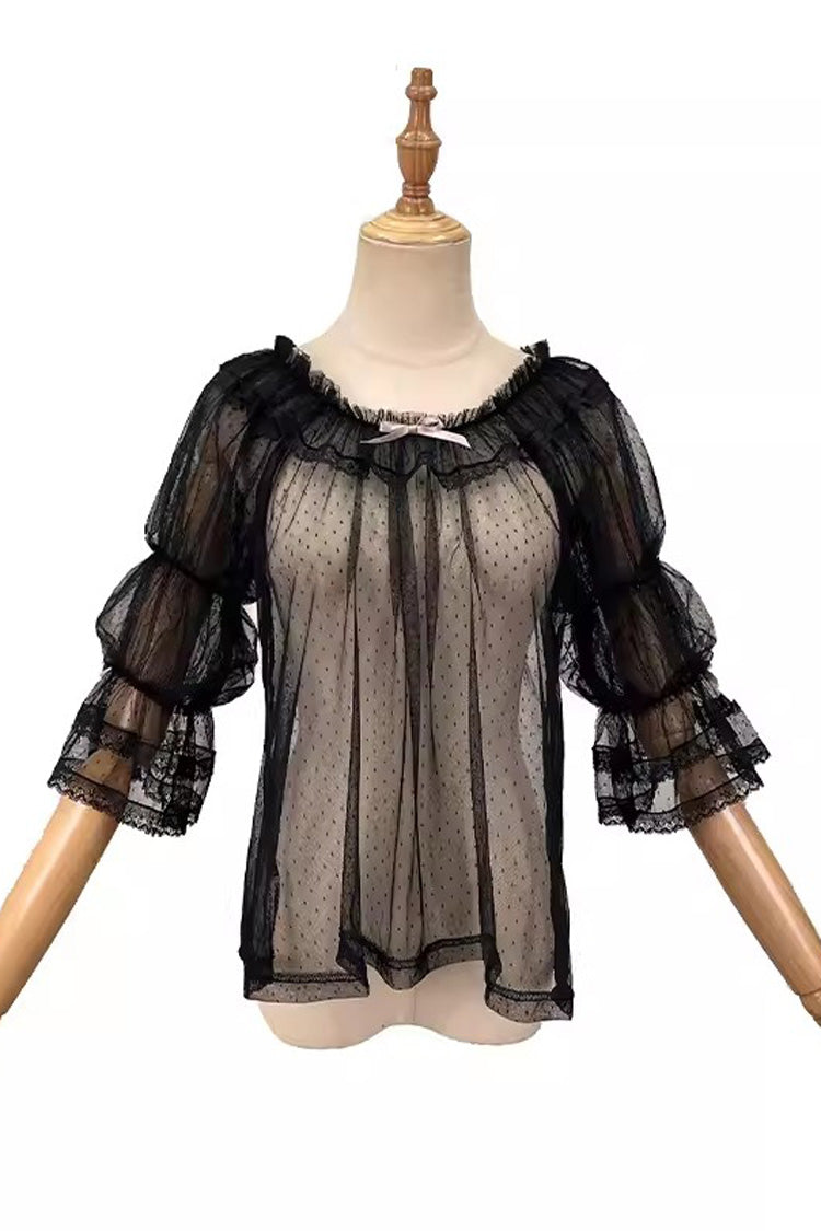 Sweet Half Lantern Sleeves Bowknot Sheer Lolita Blouse 2 Colors