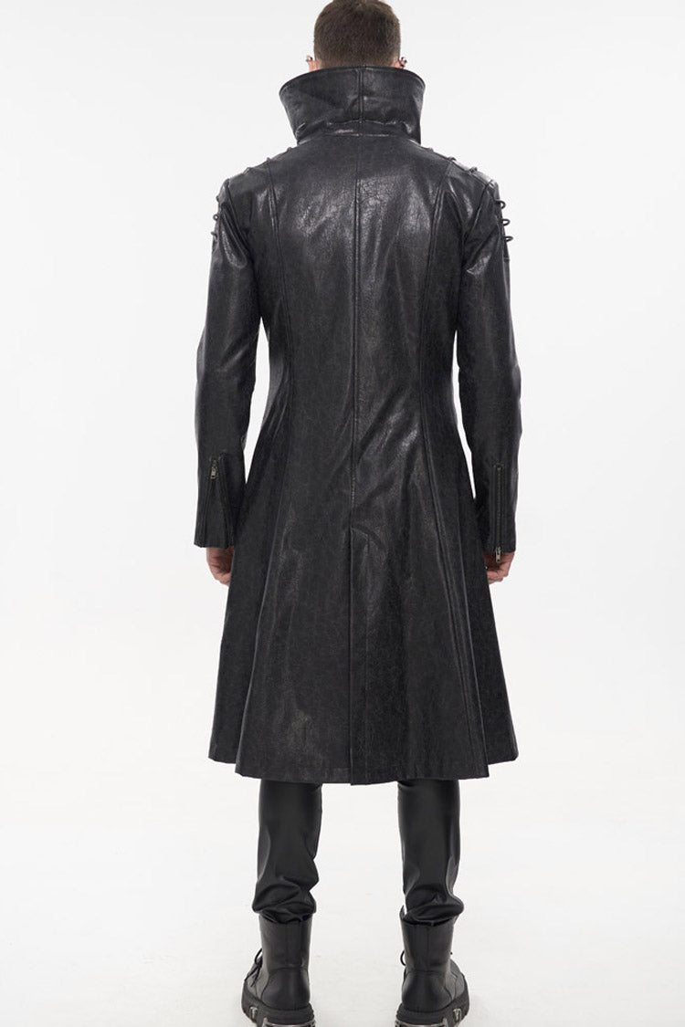 Black Gray Punk Exaggerated Large Collar Design Thick Rope Decoration Handsome Slim Men's Long Coat