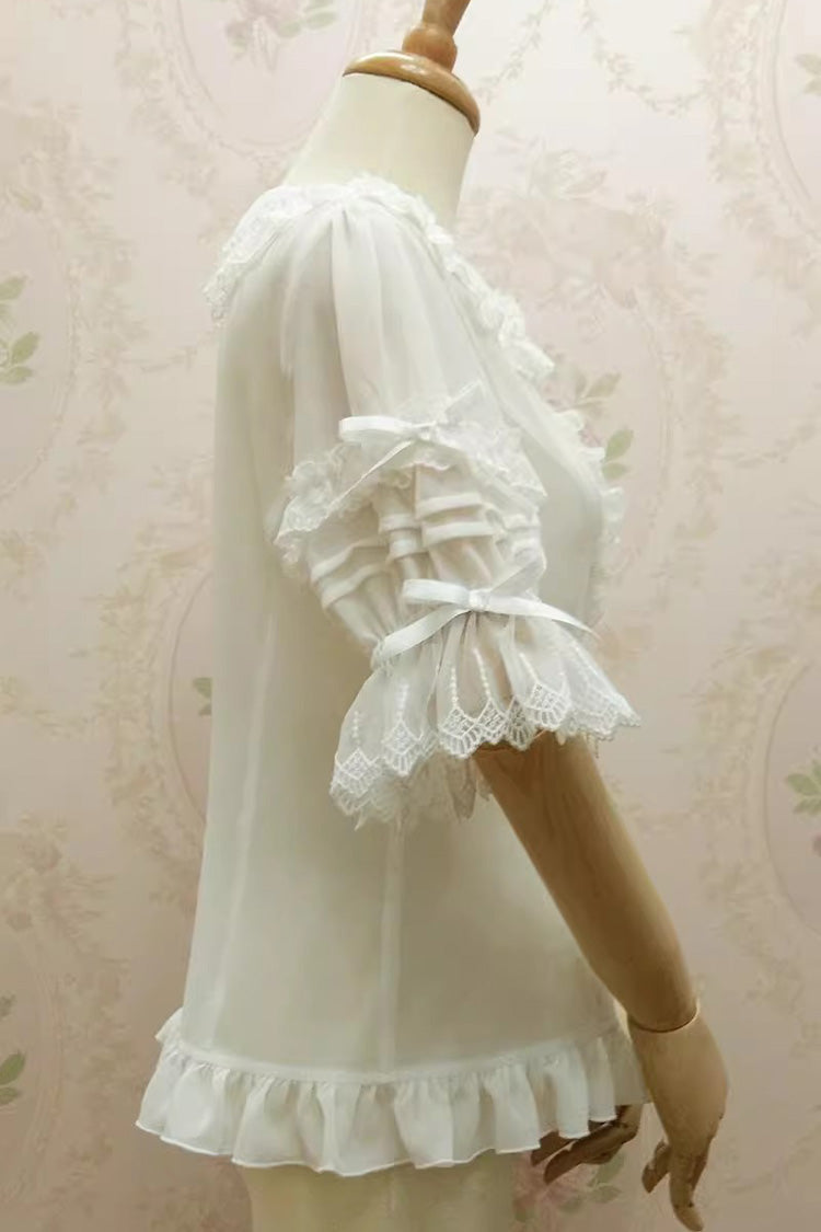 Doll Collar Short Trumpet Sleeves Lace Slim Chiffon Sweet Lolita Blouse 2 Colors