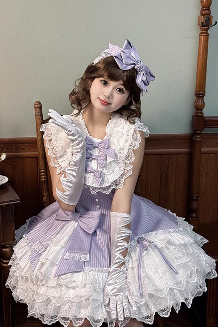 Purple [Miss Tsundere] Sleeveless Multi-Layered Ruffle Bowknot Lace Asymmetric Sweet Princess Lolita Dress