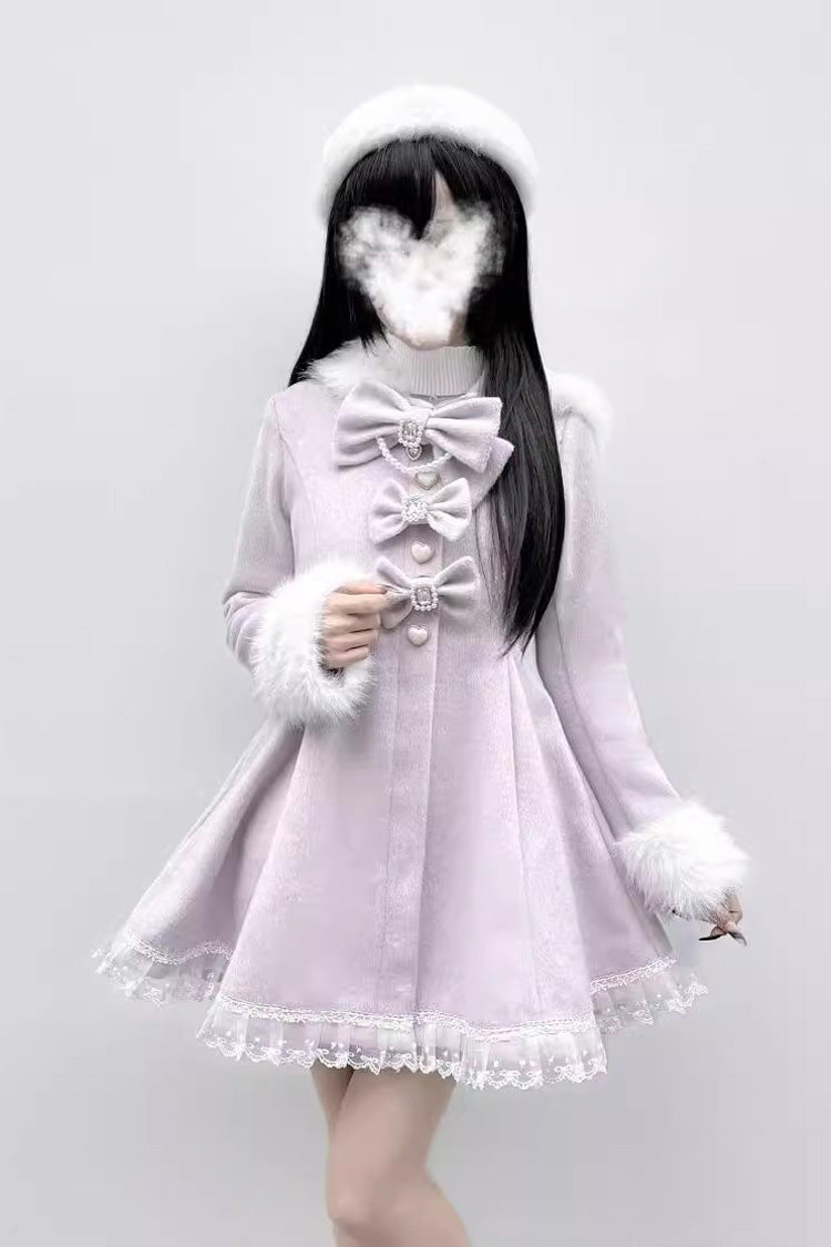 [Plush Lop-eared Rabbit] Long Sleeves Bowknot Lace Hooded Sweet Jirai Kei Coat 5 Colors