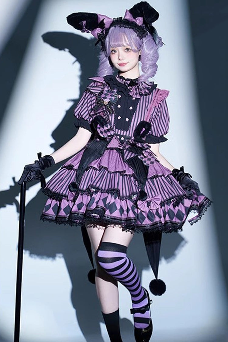 Purple Fantasy Circus Triple-Layered Print Ruffle Sweet Princess Lolita Dress