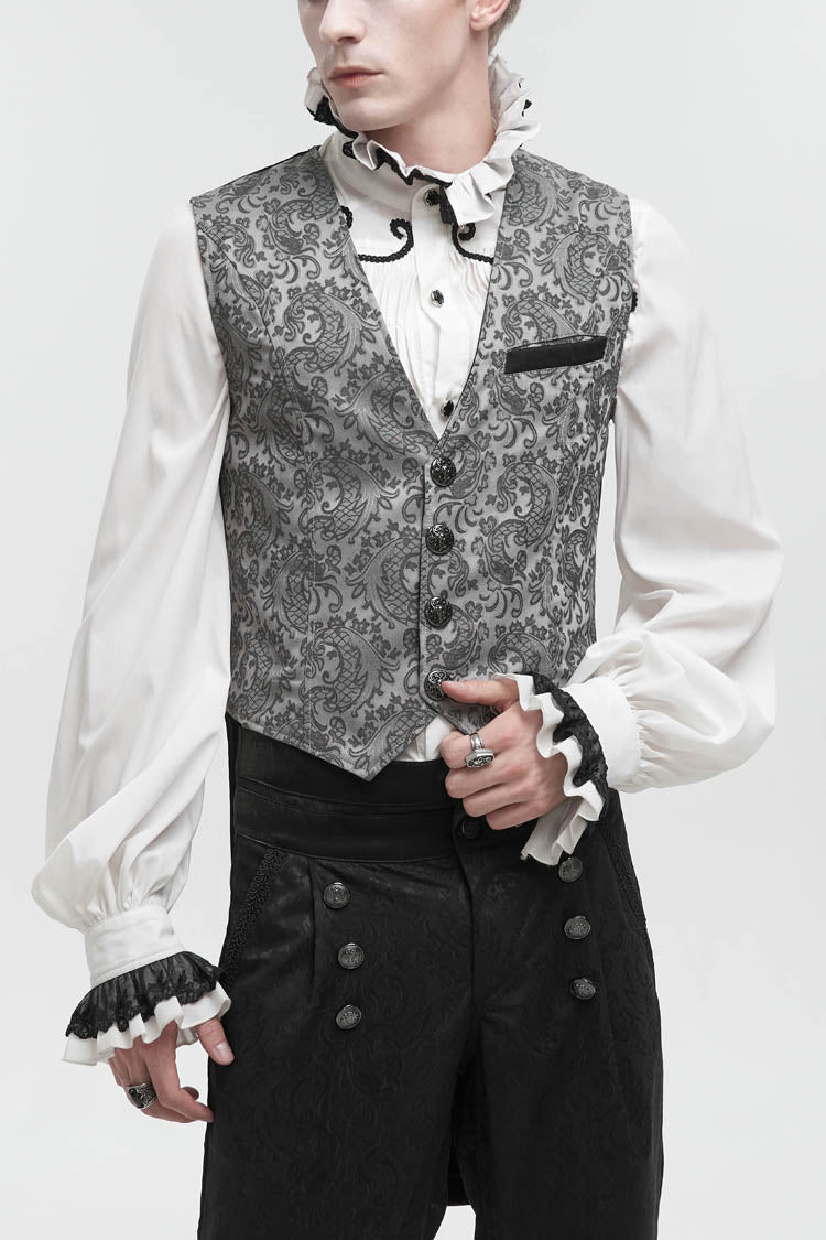 Gray Fashion Vintage Print Non-Stretch Fit Mid-Century Men's Gothic Tuxedo Vest