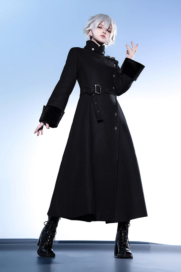 Black Stand Collar Long Sleeves Buckle Ouji Gothic Prince Handsome Lolita Coat