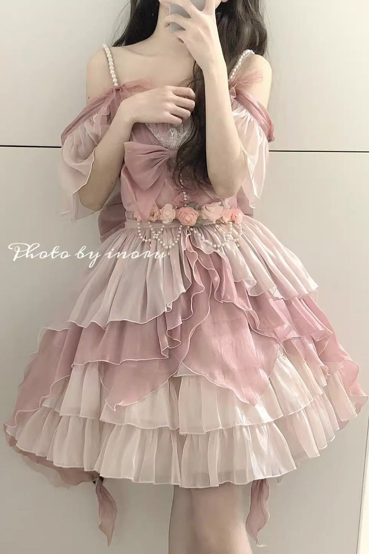 Pink Multi-layer Ruffle Hanayome Bowknot Sweet Elegant Princess Gorgeous Lolita Jsk Dress