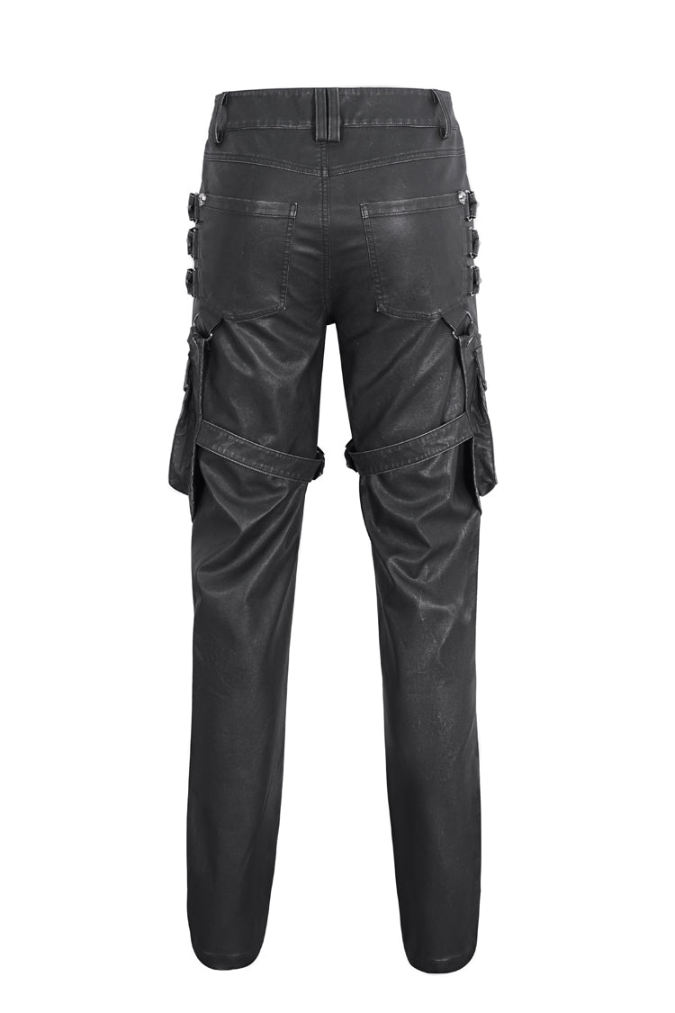 Black Big Pocket Faux Leather Men's Gothic Pants