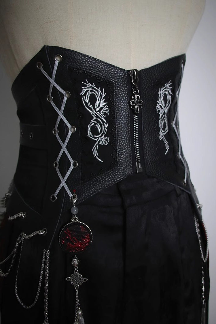 Black [Bone Dragon] Print Zipper Lace-Up Ouji Fashion Classic Lolita Waistband