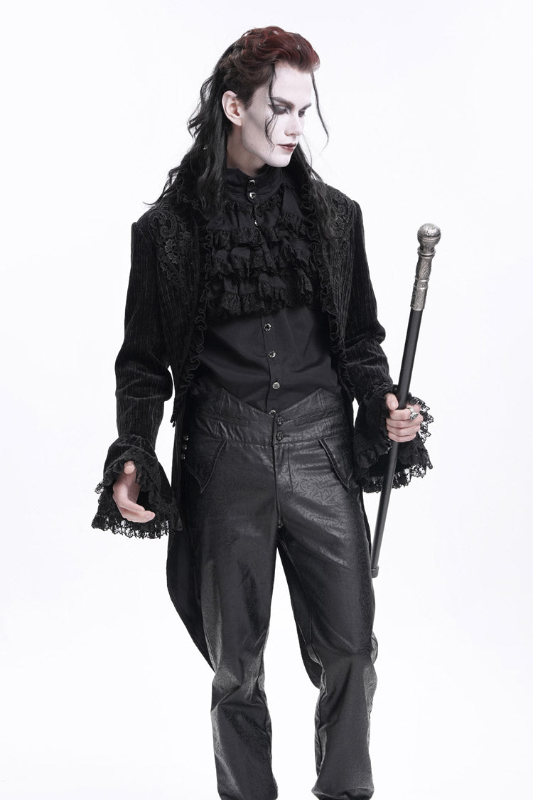 Black Stand Collar Swallow-tailed Long Sleeves Lace Men's Gothic Jacket