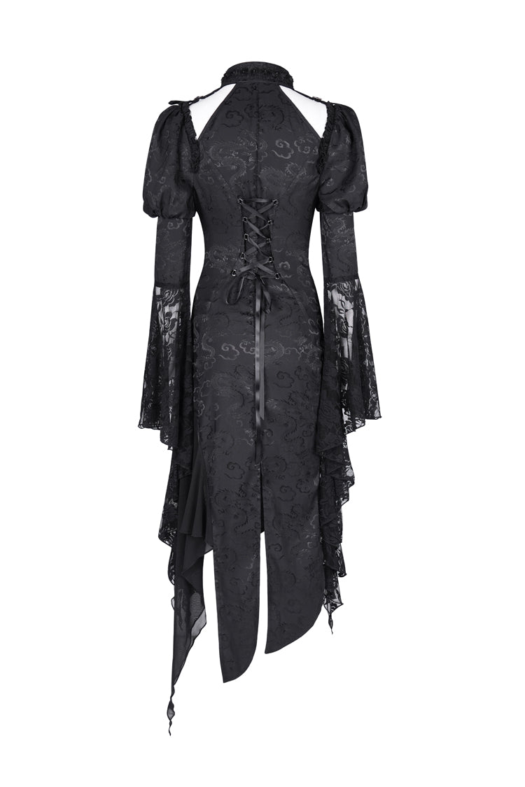 Black Hime Sleeves Hollow Lace Irregular Women's Gothic Dress