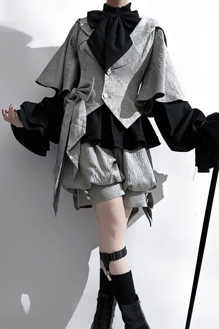 Grey Rabbit Hunt Dark Pattern Jacquard Print Bowknot Ouji Vintage Prince Lolita Coat