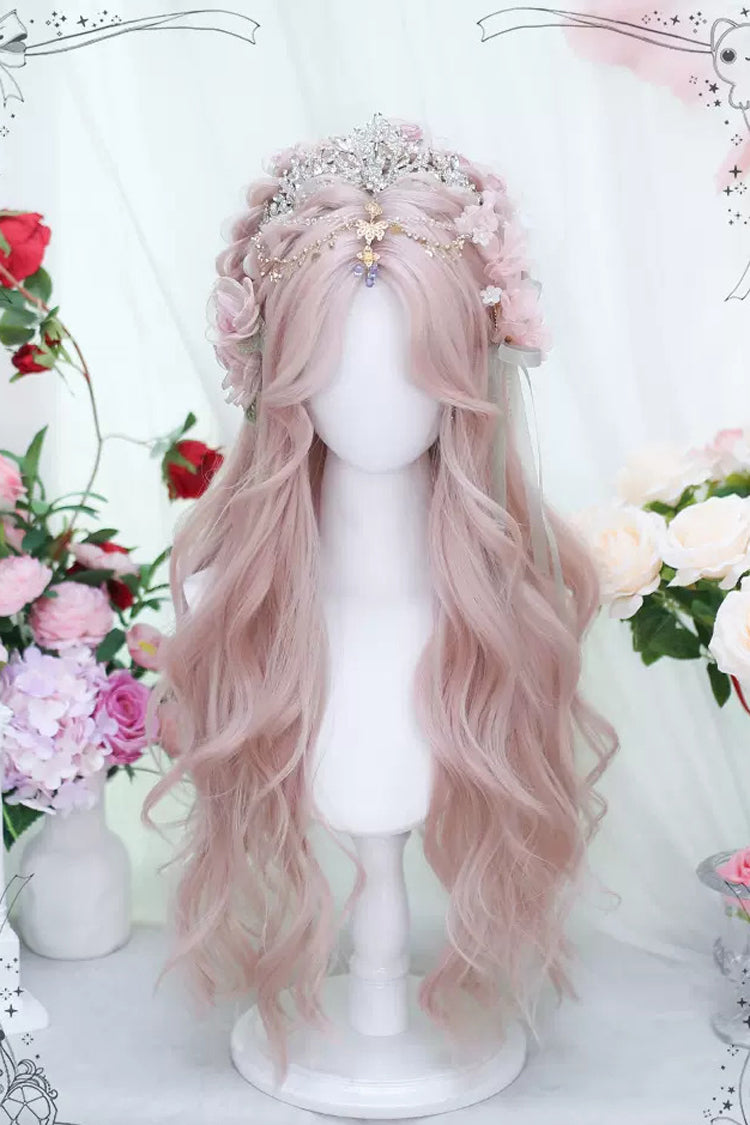 Pink Natural Eight Bangs Long Curly Sweet Lolita Wigs