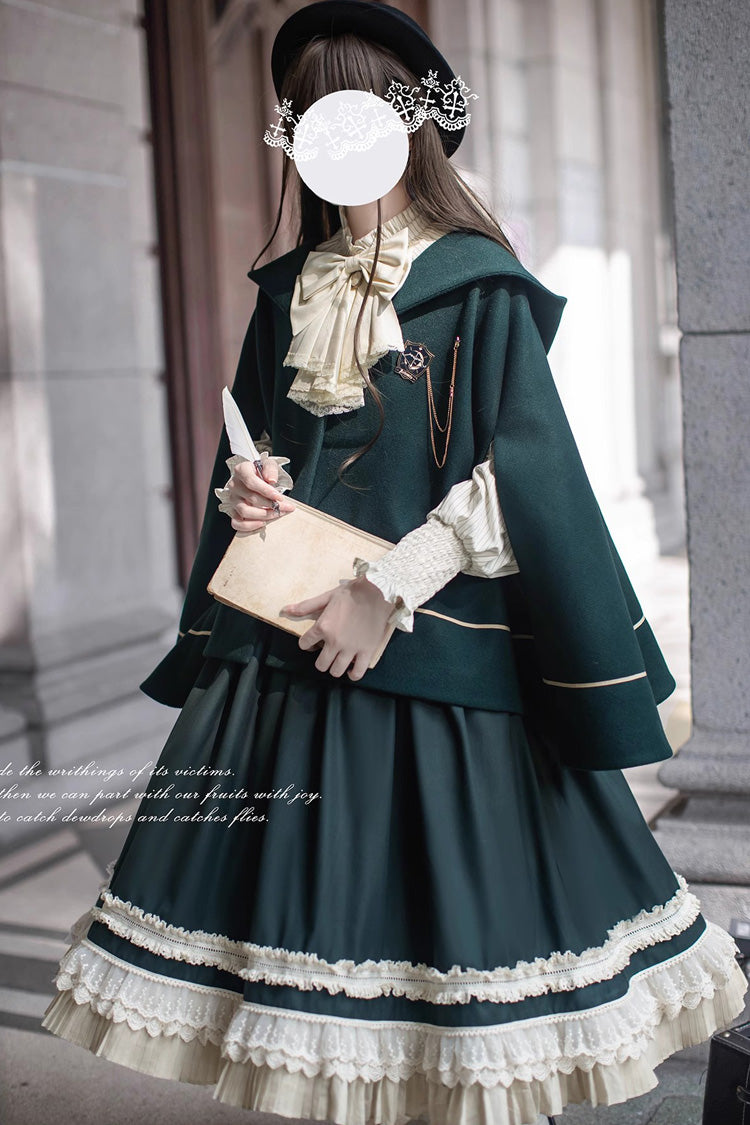 Grün [Artemis SP] Elegantes Lolita-Pulloverkleid im College-Stil mit Rüschen und Schleife