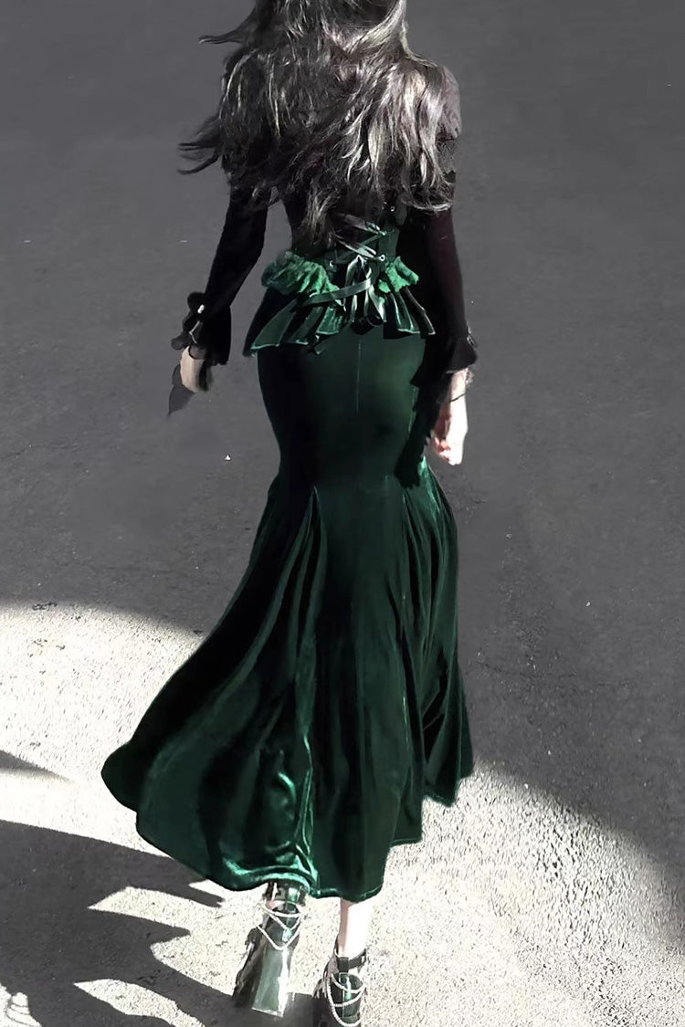 Green [Dark Forest] Ruffle Embroidery Slim Elegant Lolita Jsk Fishtail Dress