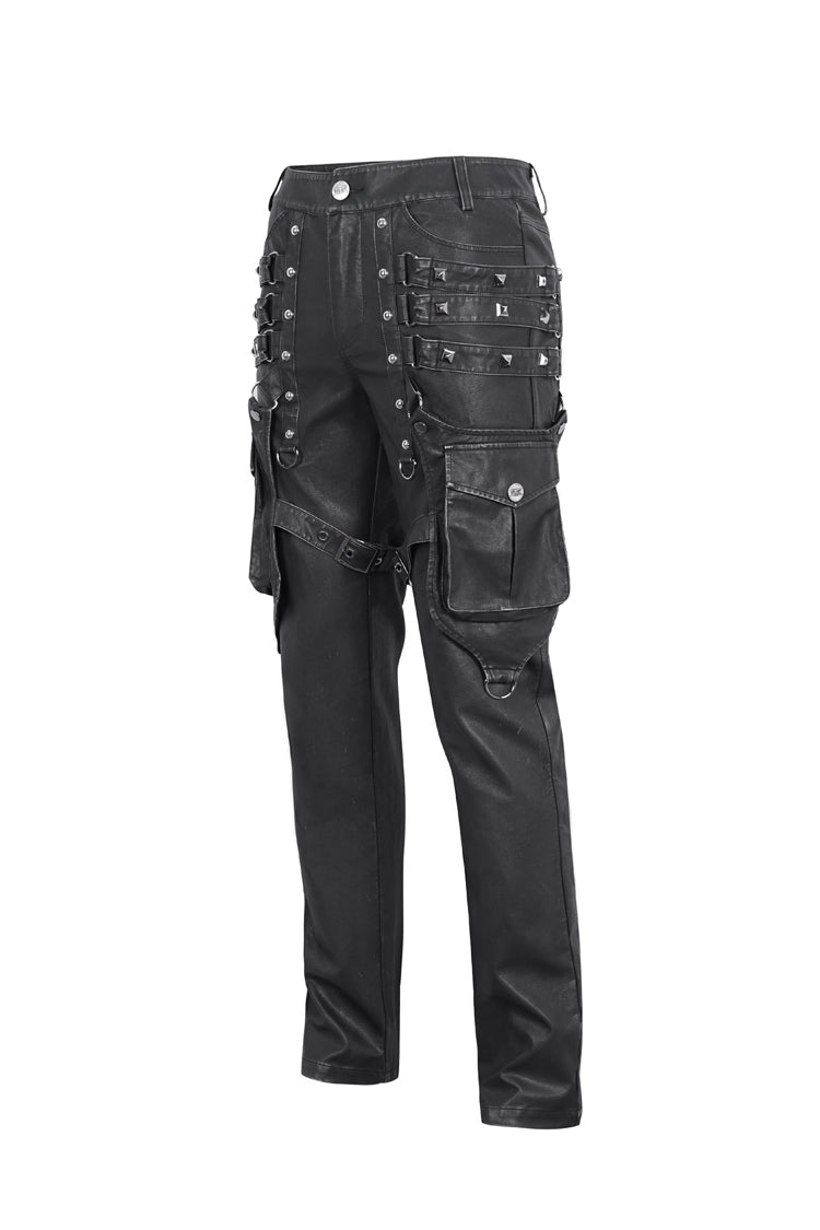 Black Big Pocket Faux Leather Men's Gothic Pants