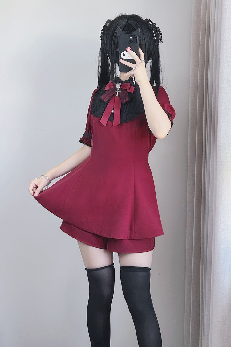 Choir Fake Collar Short Sleeves Lace Jirai Kei Japanese Dress Set 2 Colors