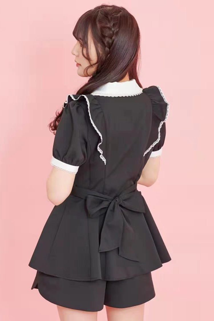 Short Sleeves Bowknot Sweet Jirai Kei Japanese Dress Shorts Set 3 Colors