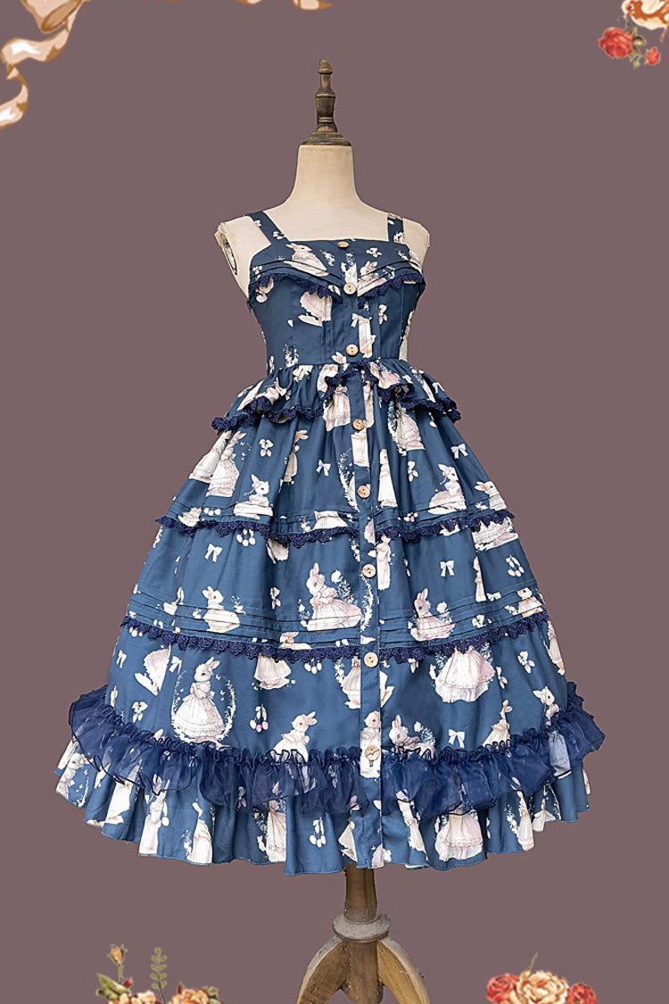 Miss Rabbit Dance Print Multi-layer Ruffle Sweet Elegant Lolita Jsk Dress 4 Colors