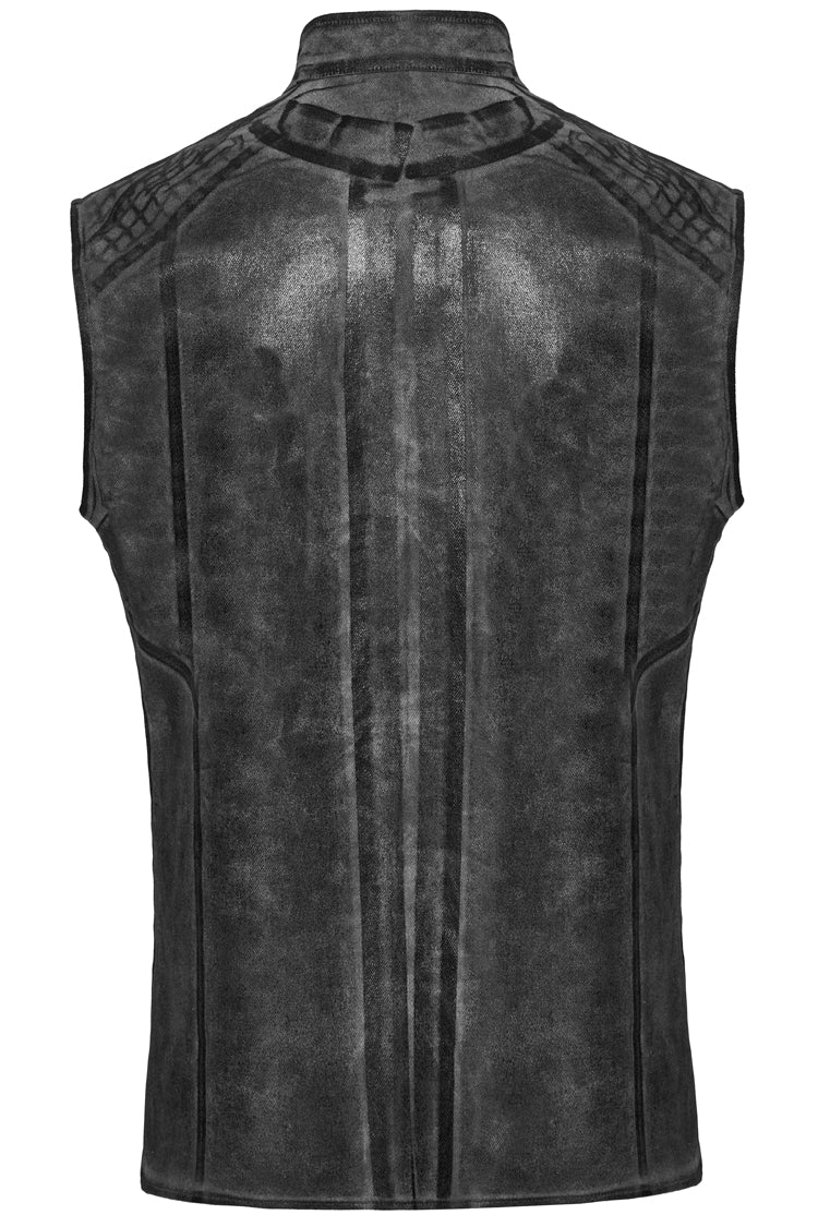 Grey Stand Collar Stitching Men's Punk Vest